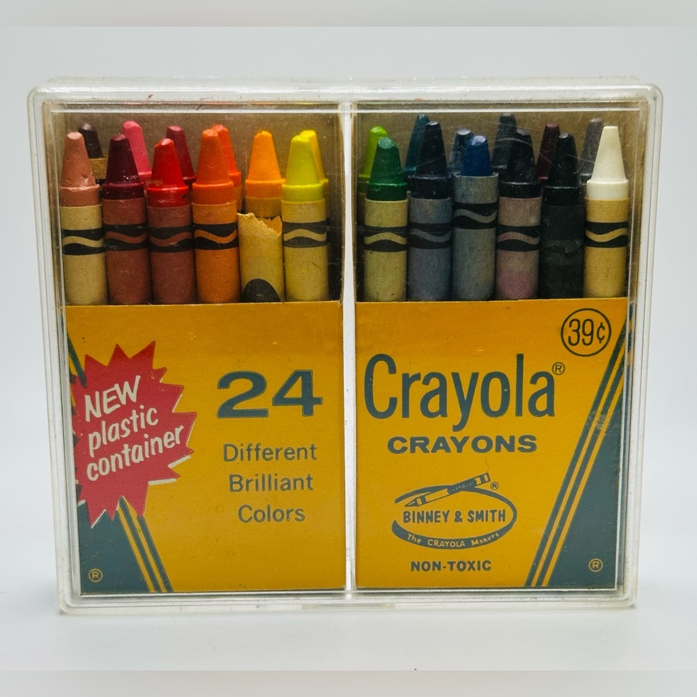 Vintage Crayola Crayons in Plastic Container
